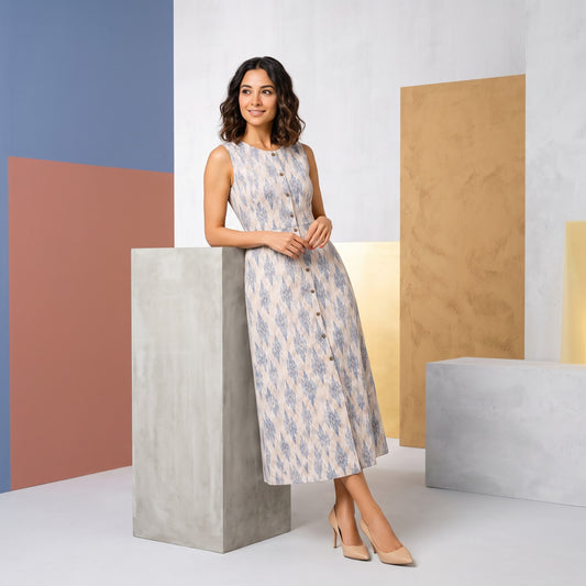 Diamond Ikat Button Maxi Dress