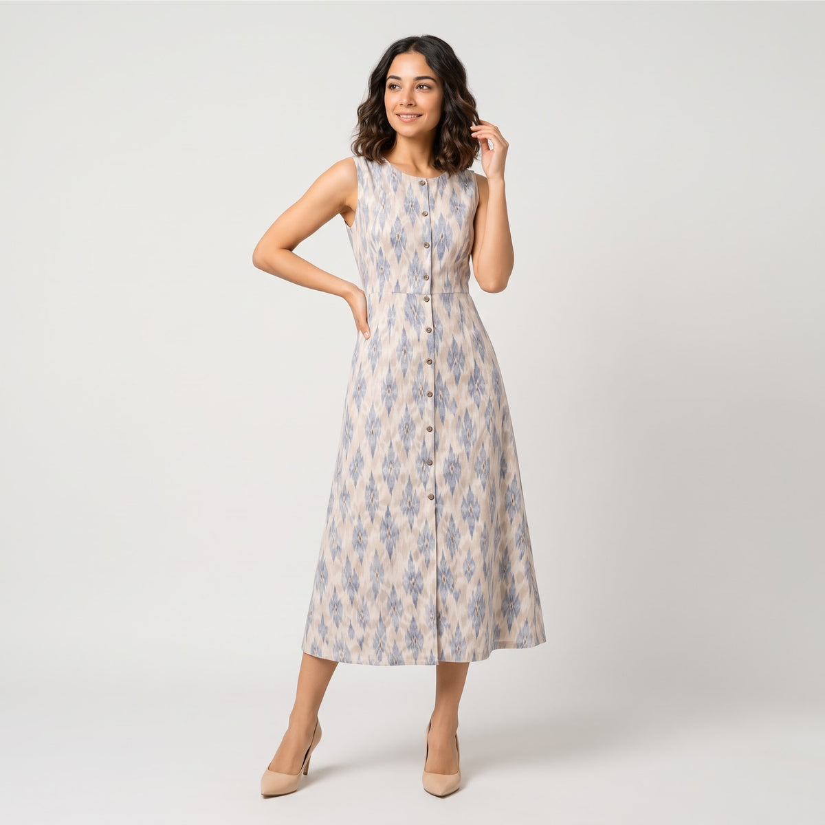 Diamond Ikat Button Maxi Dress