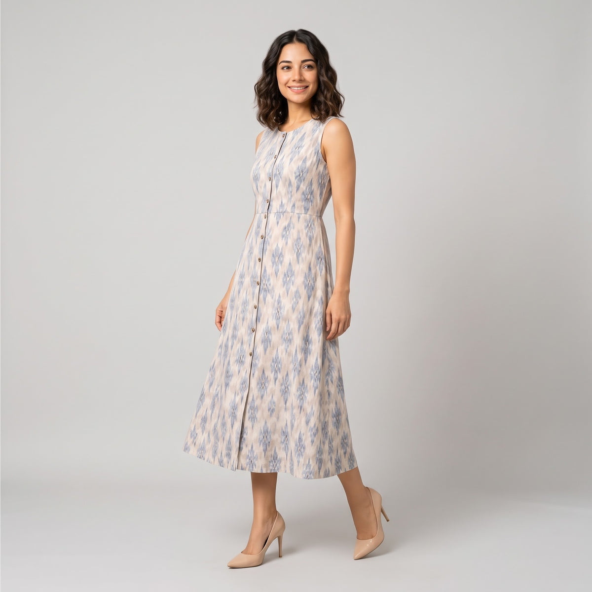 Diamond Ikat Button Maxi Dress