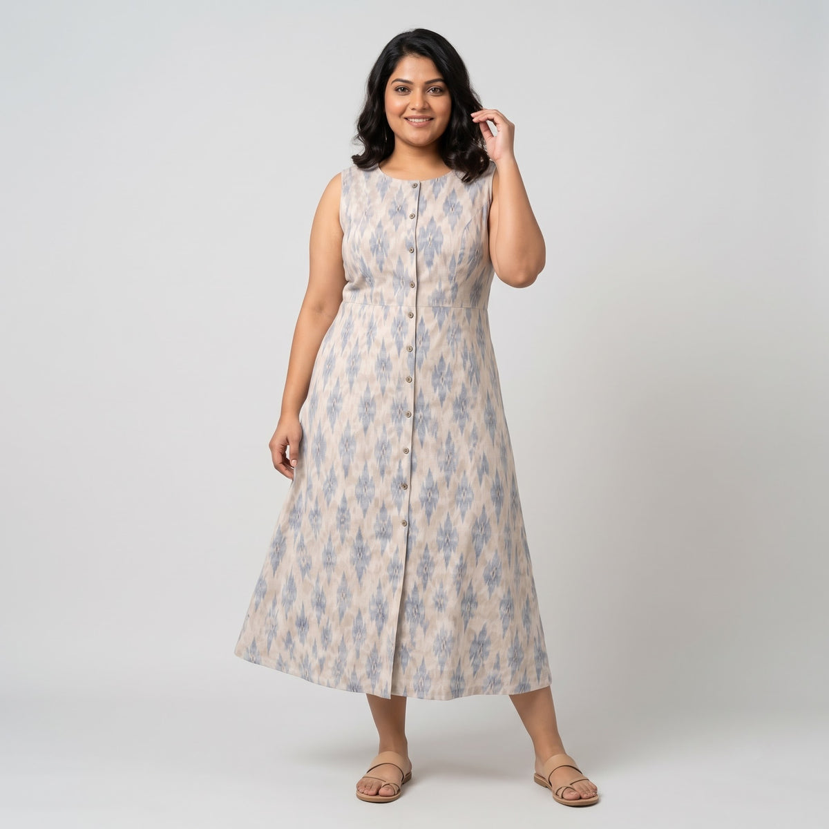Diamond Ikat Button Maxi Dress